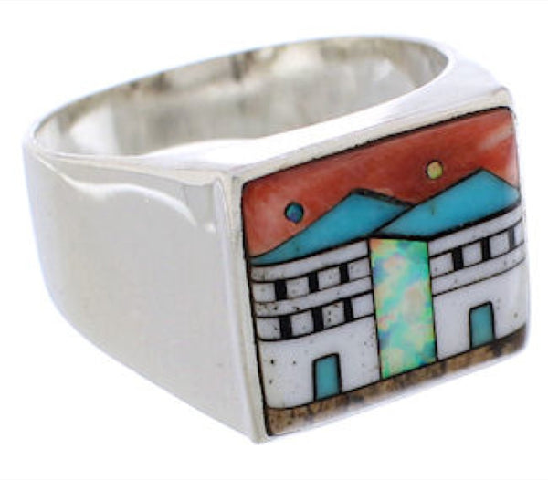 Native American Design Silver Multicolor Ring Size 11-1/2 EX42429